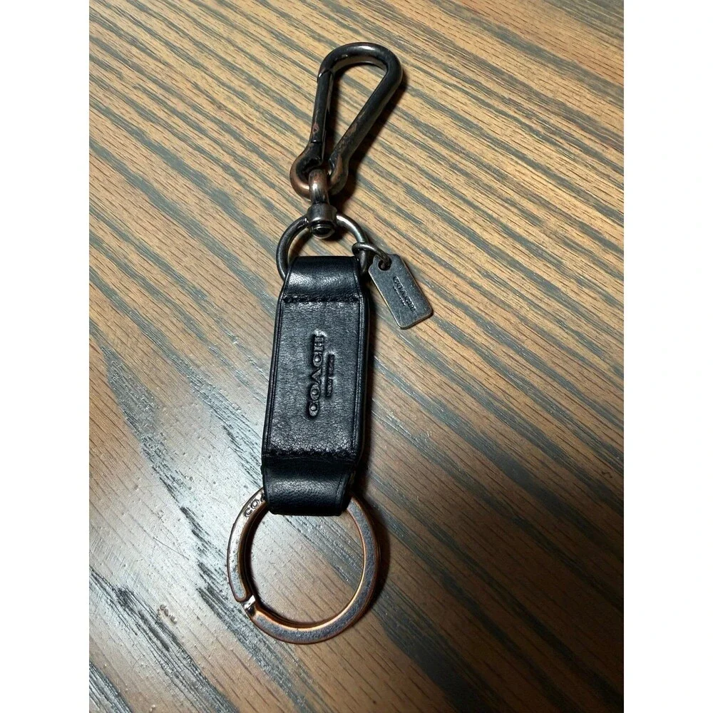 Coach Black Leather Carabiner Key Fob